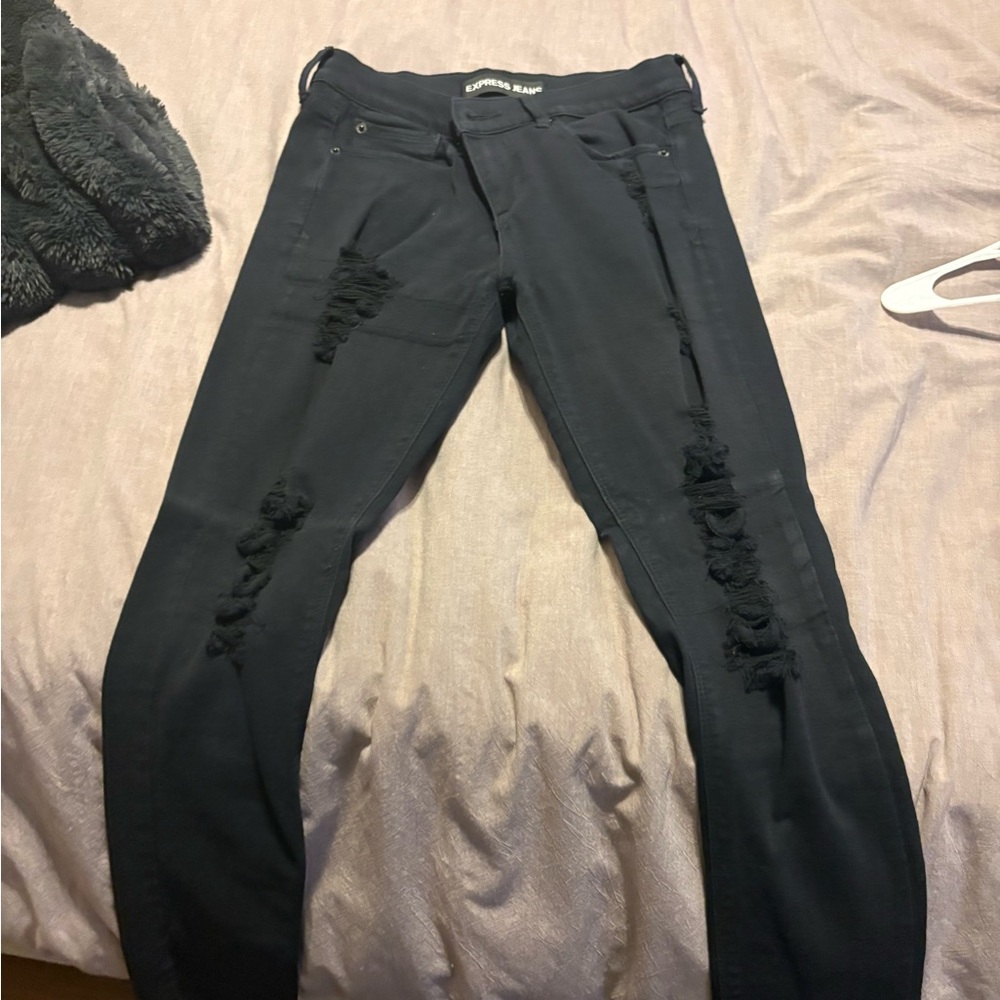 Express Black Distressed Skinny Jeans worn once